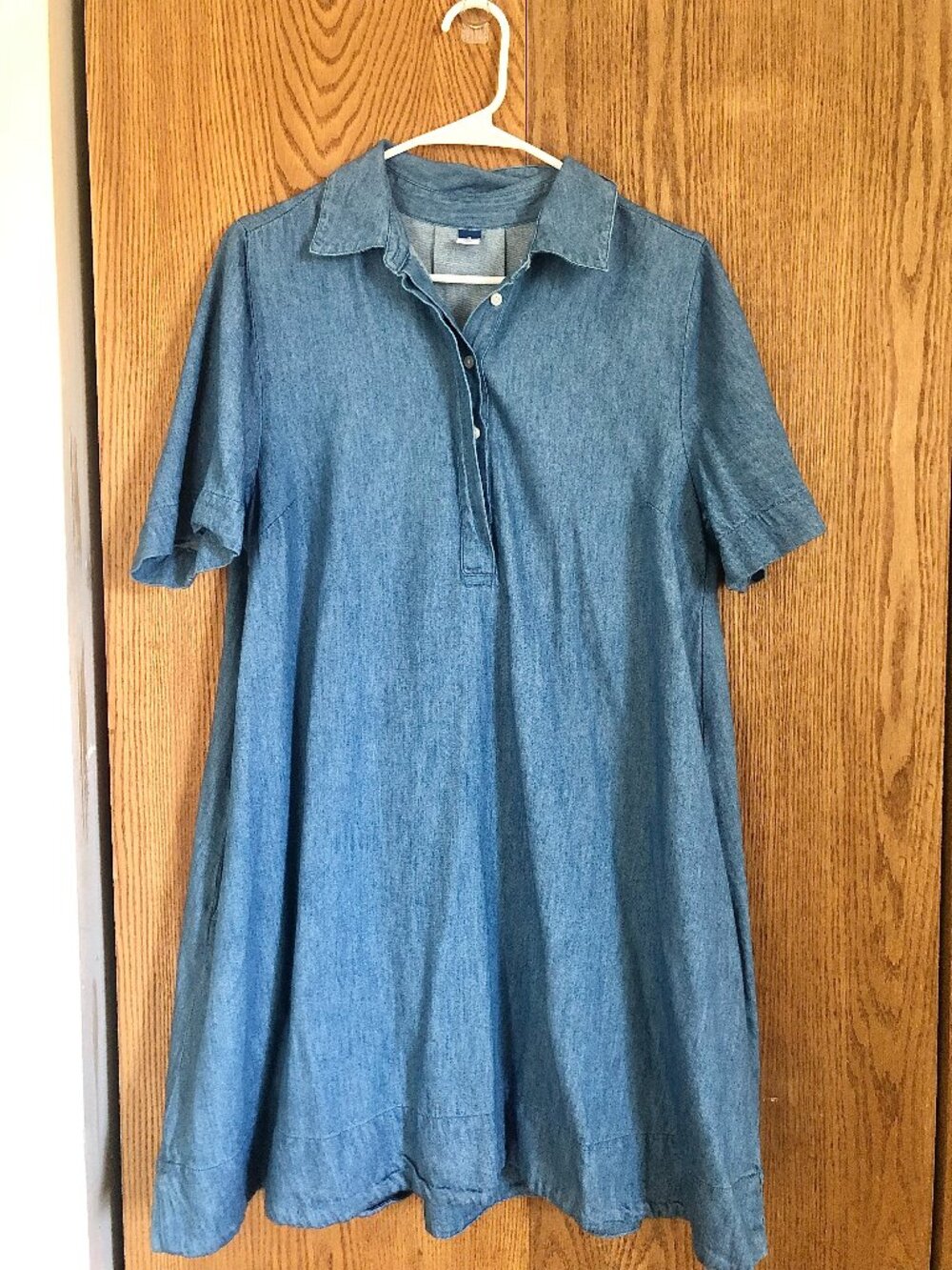 Old Navy Women's Medium Blue Chambray 100% Cotton Shirt Denim Mini Midi Dress Tu